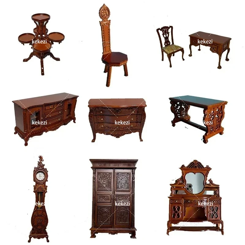 1:12 Poppenhuis Europees Meubilair Decoratieve Miniaturen Scène Mini Gesneden Tafel Stoel Computer Bureau Stoel Meubilair - afbeelding 2