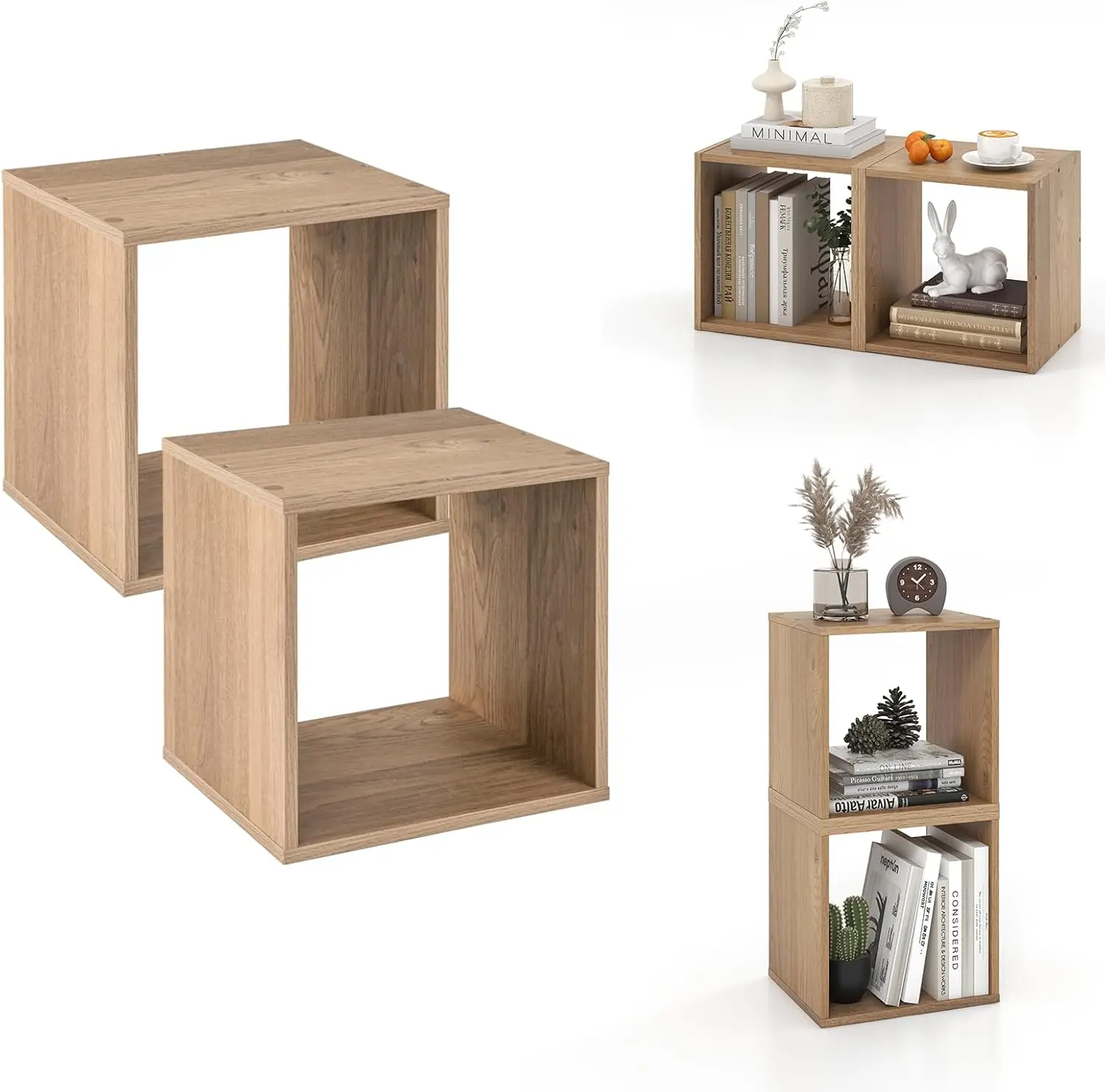 

2 Cube Bookshelf Organizer, 2-Tier Stackable Cube Storage Organizer, Small Wooden Open Book Shelf With Anti-Toppling Device,