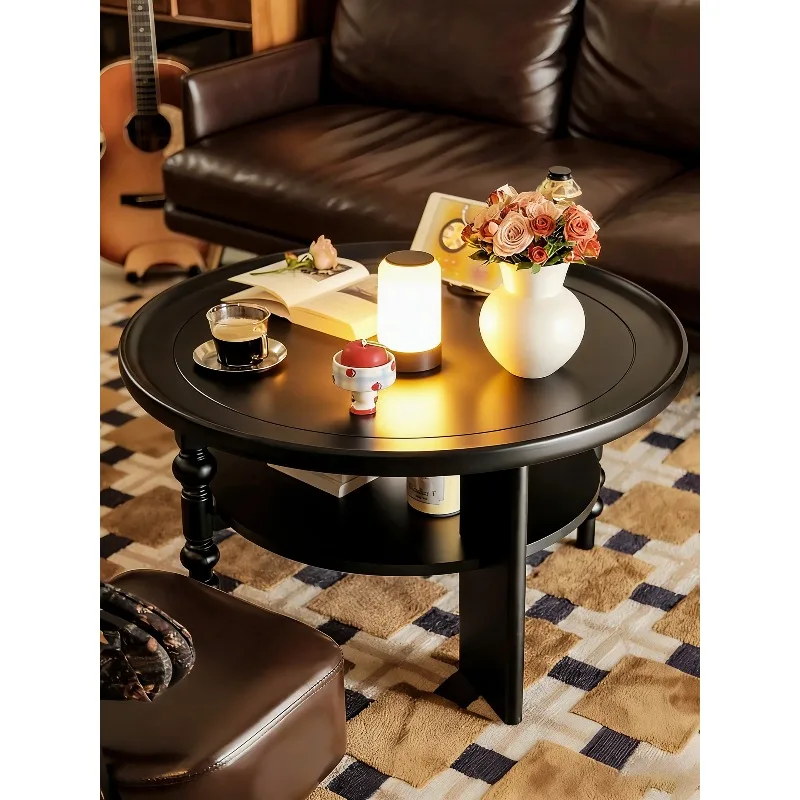 

American black walnut solid wood tea table round movable living room coffee table
