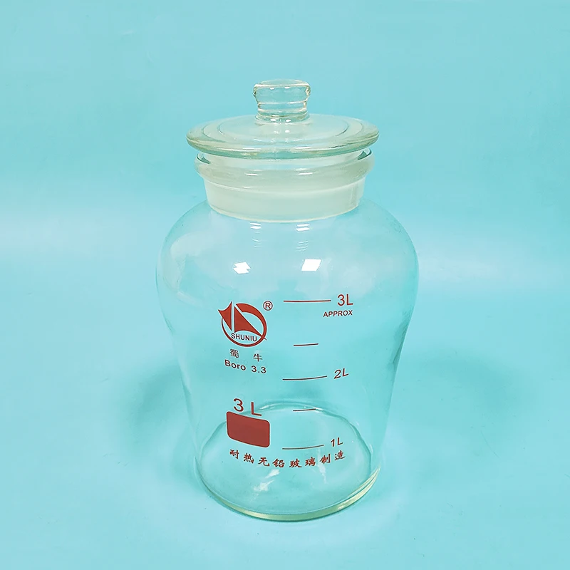 SHUNIU Borosilicate wide mouth fruit wine round bottle, 3000mL/5000mL/10000mL, Glass sealed jar, Storage bottle, Brewing bottle