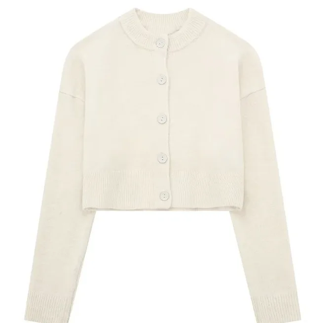 

Women Cropped Knit Cardigan Sweater Single Breasted Long Sleeve O Neck Coat Elegant Solid Outerwear Female Chic Top