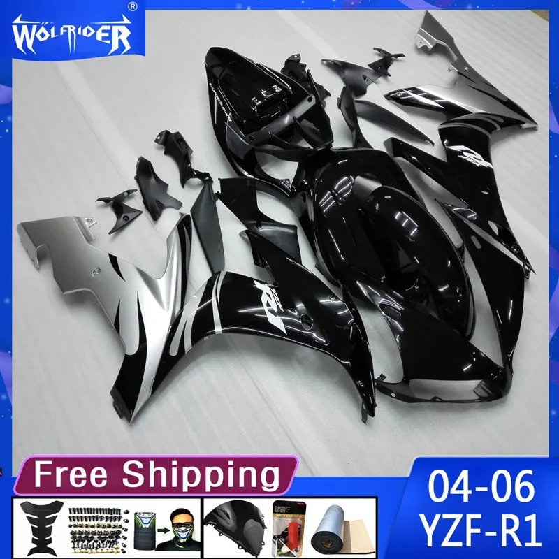 Motorcycle ABS plastic fairings for YZFR104-06 YZF-R1 2004 2005 2006 silver black Motorbike fairing Manufacturer Customize cover