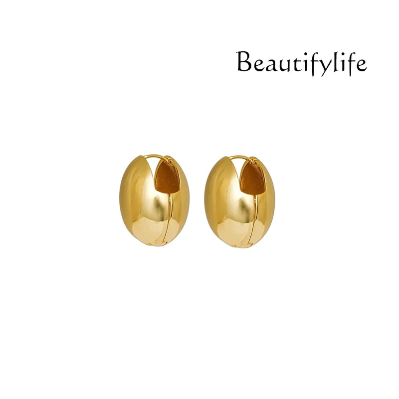 

Metal oval egg-shaped earrings without pierced earclips, niche high-end jewelry