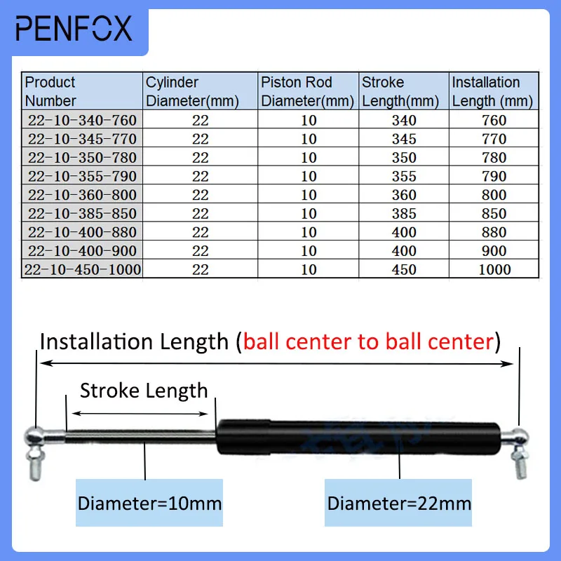 1 PC 760mm-1000mm 55kgs/550N Universal Strut Bars Gas Spring Shock Absorber Hydraulic Lift Support Strut Bar RV Bed Car Machine