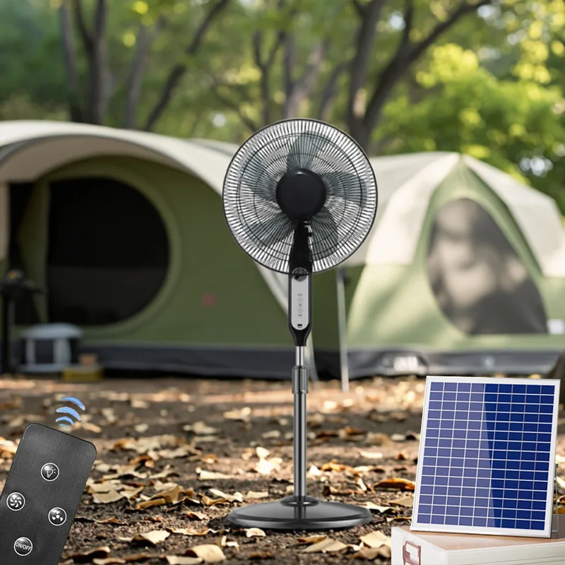 مروحة تخييم خارجية، عمر بطارية طويل، سعة كبيرة، مروحة أرضية تعمل بالطاقة الشمسية، كهربائية كبيرة تعمل بالتحكم عن بعد