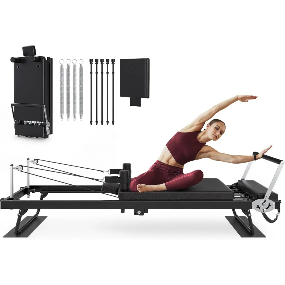 

Adjustable Pilates Machine, Springs and Cords Dual Resistance Customizable, Longer Smooth Rail, 91.3" Pilates Reformer