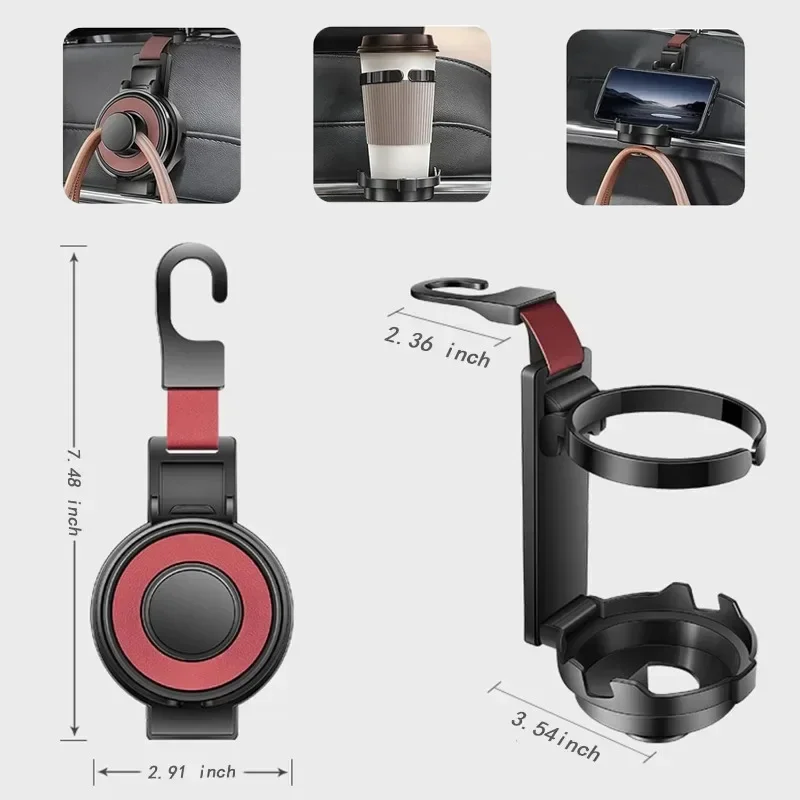 

3-In-1 Cup Holder Cell Phone Holder Bag Hook for Car Seat Multifunctional Seat Back Organizer Storage Car Headrest Clip Hook