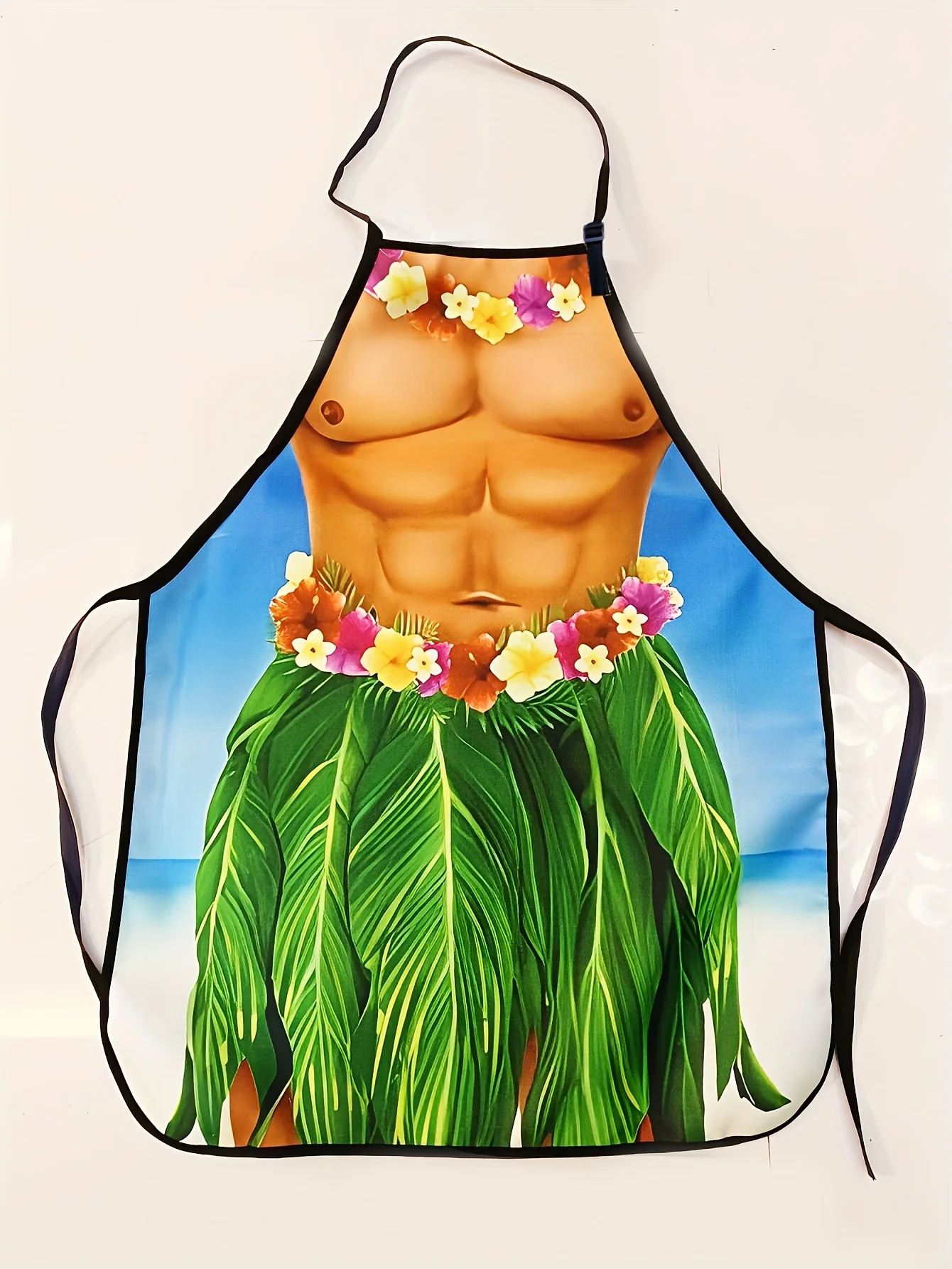 Creative Beach Couple Apron – Tropical Hawaiian Shirt Design, Adjustable Ties, Hand Wash Only, Fun for Cooking & Summer Parties