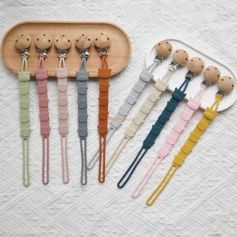 

U50F Silicone Baby Pacifier Clip Lovely Pattern Soother Strap Baby Pacifier Chain
