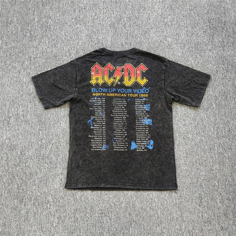 ACD Rock Band T-shirt girocollo in cotone retrò lavato e vecchio a maniche corte Rock Punk Sport casual Commercio all'ingrosso unisex di alta qualità