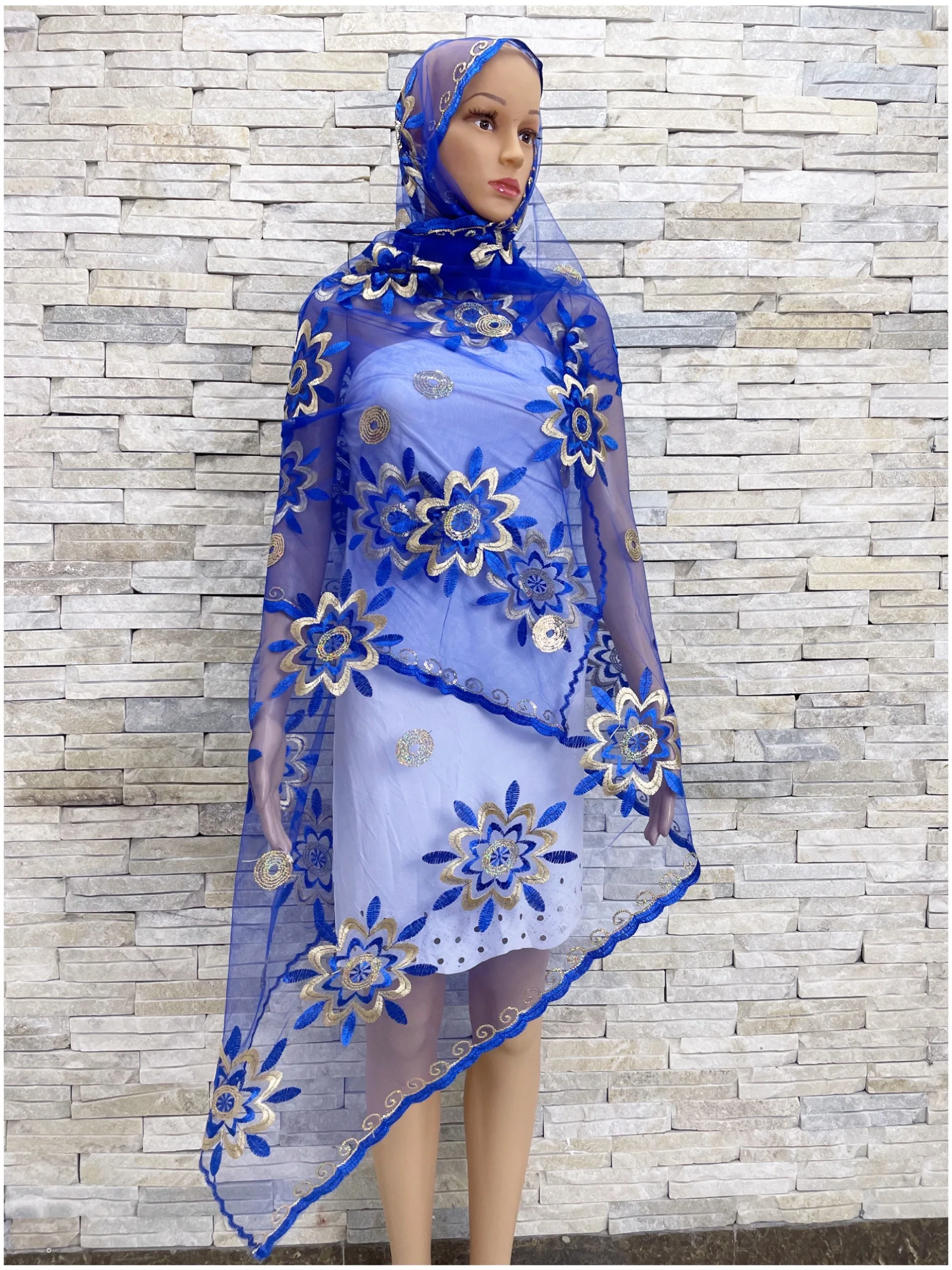 New High Quality New African Muslin Islamic Scarf Dubai Ramadan Net Hijab Pashmina Sequin Embroider  Soft Turban Women Wraps