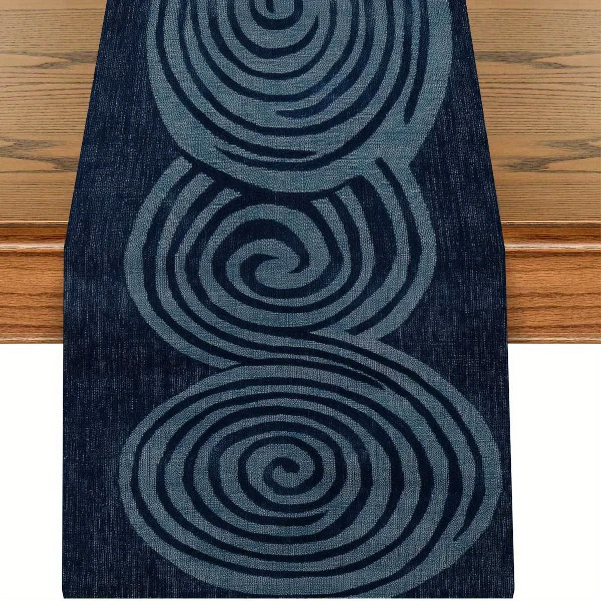 Navy Blue Abstract Spiral Table Runner - Nordic Minimalist Dining Coffee Table Home Decor