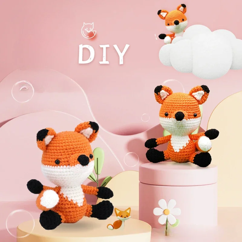 

DIY Dolls Knitting Kit with Fleece Fillings Cute Crochet Fox for Beginners Crochet Doll Set Friend Gift