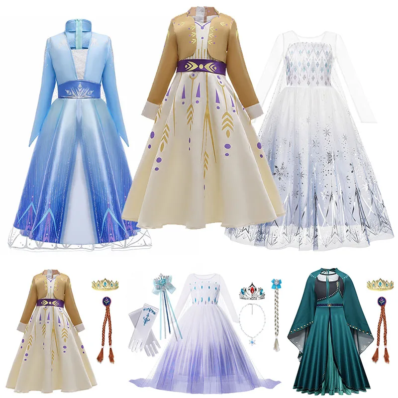 Disney Frozen Elsa Anna Princess Dress Girls Halloween Carnival Clothing Party Kids Cosplay Snow Queen Children Outfit Costume