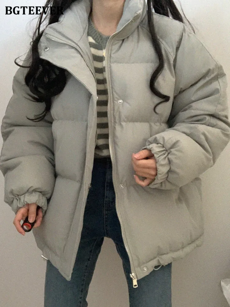 

BGTEEVER стильные свободные однобортные женские стеганые куртки зимние пальто с воротником-стойкой женские однотонные парки с длинными рукавами