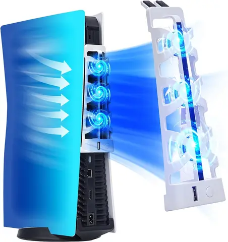 For PS5 Slient Cooling Fan with LED Light Extra USB Port Compatible…