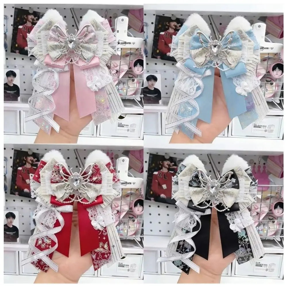 New Decorative Bow Pin Lace Bow Brooch Polyester Lace Detail Bow Accessory Colorful Handmade Ita Bag Decoration Gifts