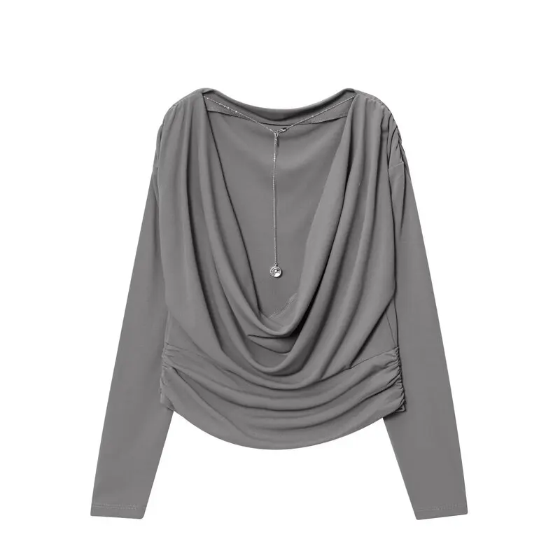 Nuevo Conjunto de Moda Otoño 2025 para Mujer con Top con Pliegues en la Espalda y falda de Cintura Media, Estilo Europeo ...
