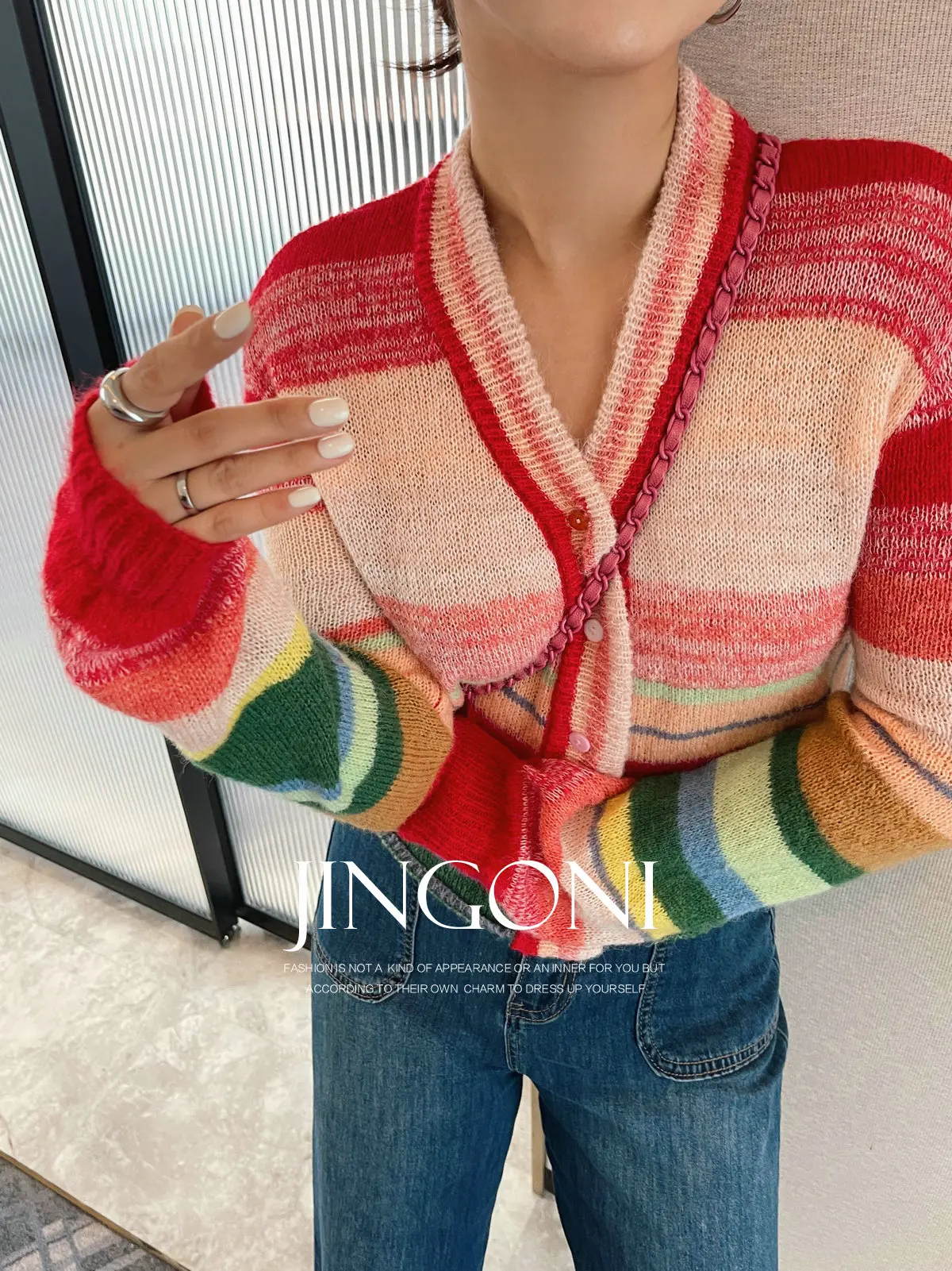 Striped Crop Thin Cardigan Woman Clothing 2024 Autumn Fall Y2k Outerwears Sweater Tops Knitwear Long Sleeve Korean Fashion Style