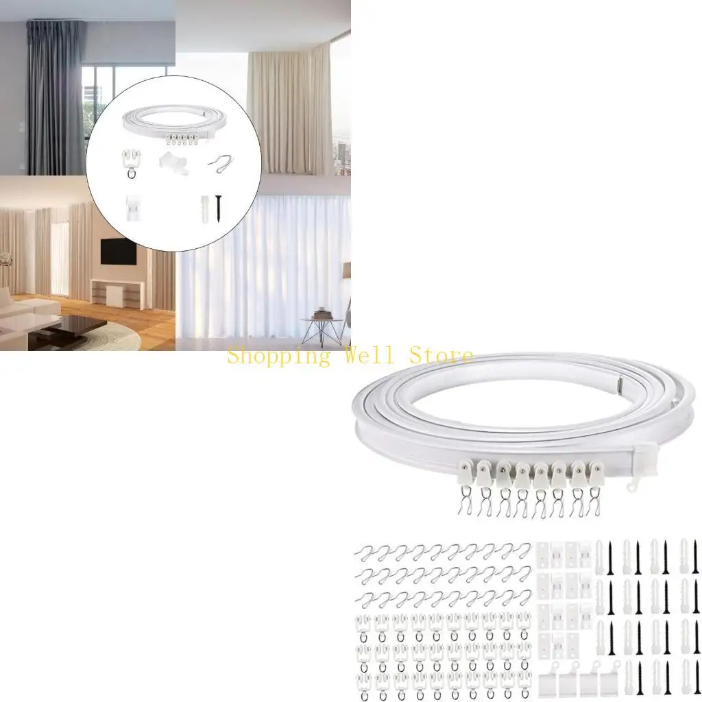 KX4B 5 Meter Ceiling Curtain Track Kits with Rollers Hook and Brackets Room Dividers