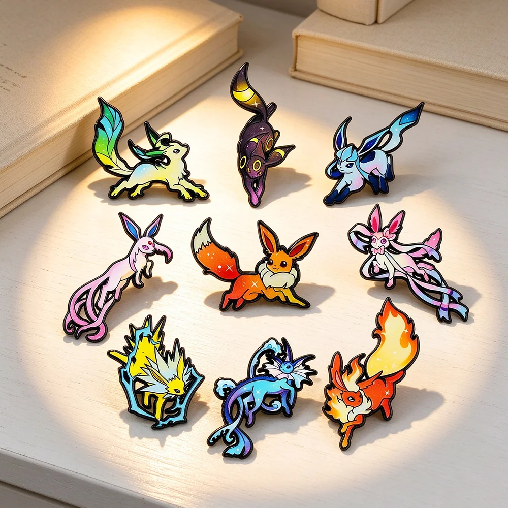 9-teiliges Eeveelutions Emaille-Pin-Set, Cartoon-Fantasy-Monster-Kreatur-Broschen, Metall-Pins für Rucksack, Tier-Sammelstück, Geschenk – Detail 3
