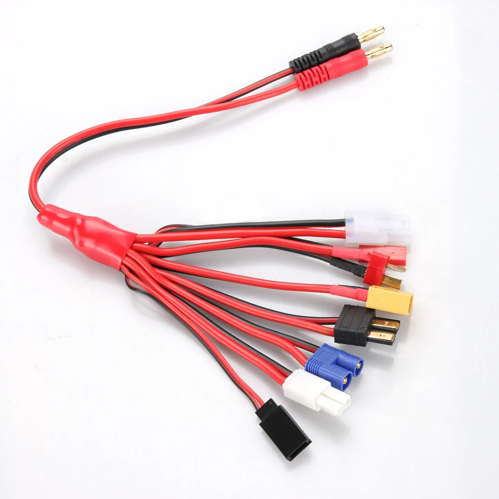 HTRC 8 in 1 RC Lipo Battery Charger Adapter Connector Splitter Cable 4.0mm Banana Plug to JST T Plug XT60 EC3 Futabas Tamiyas