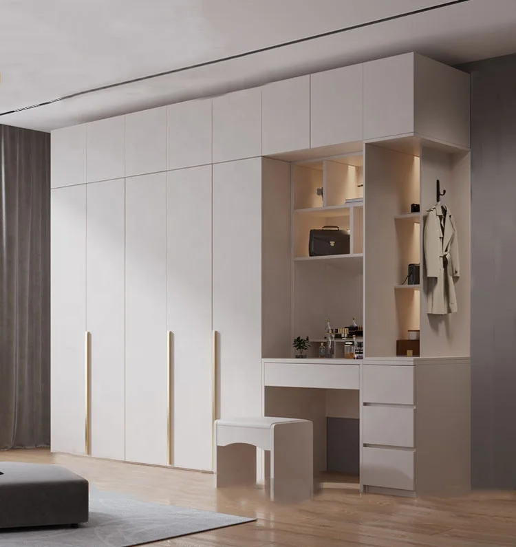 Light luxury simple wardrobe Wooden household bedroom flat door combination of minimalist economic cabinet grey