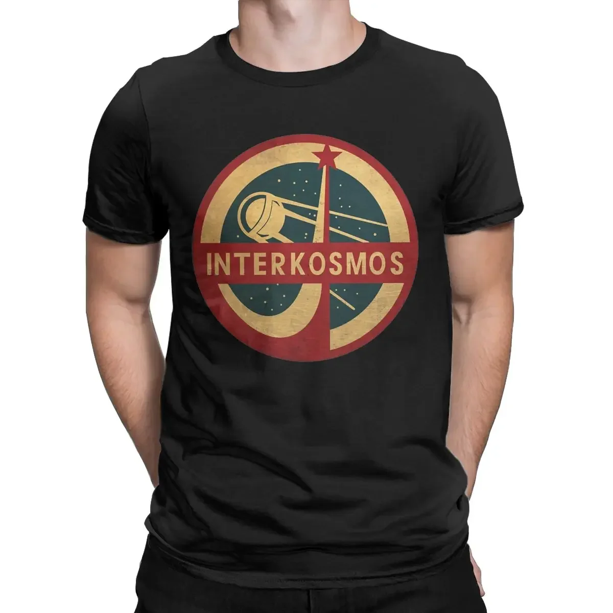 CCCP Interkosmos Space Program T-Shirt for Men O Neck Pure Cotton T Shirts Sputnik Satellite Short Sleeve Tee Shirt Clothes