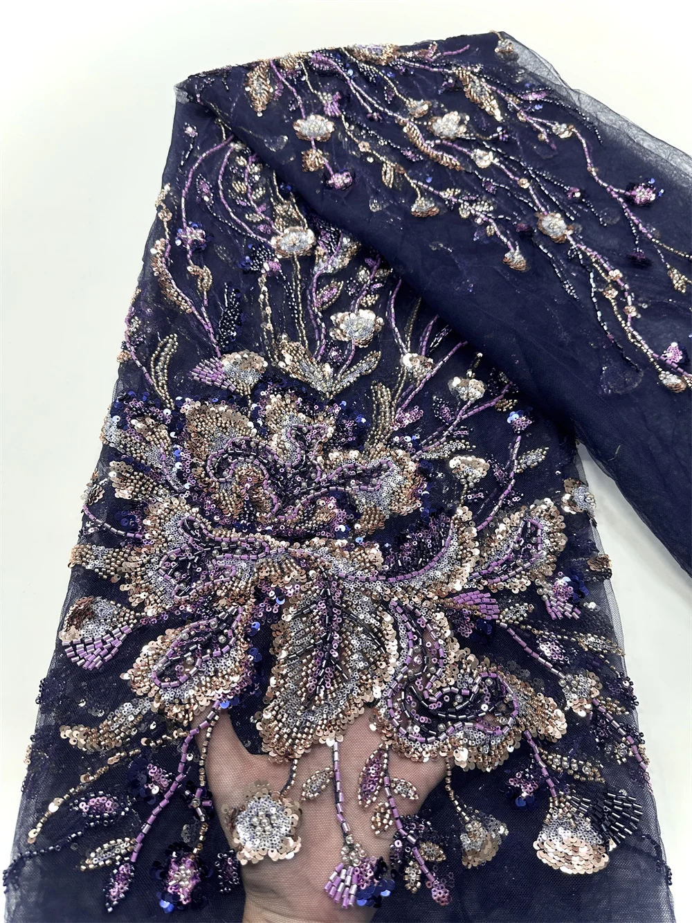 

French Tulle Lace African Lace Fabric with Beads Sequins 2025 High Quality Nigerian Mesh Lace Fabric for Wedding Party Dress