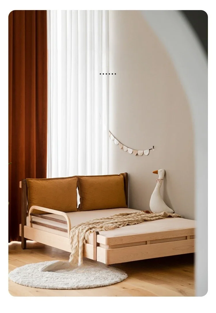 Nordic all solid wood children's bed, cherry wood hard maple with guardrail