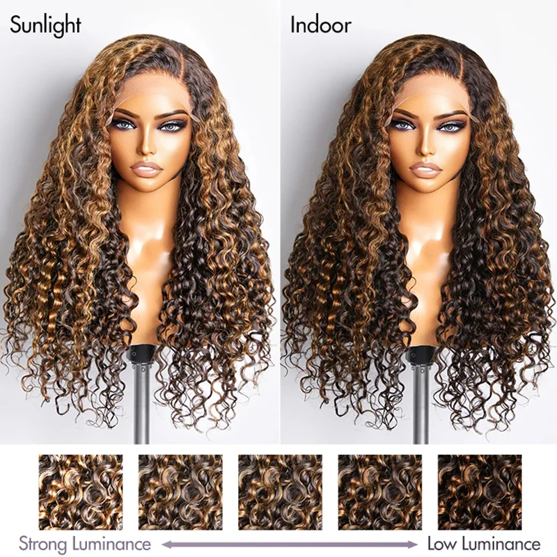 Deep Wave Highlight Blonde Brown Wig Human Hair 13x6 Transparent Lace Frontal Wig 4/27 Ombre Color Water Wave