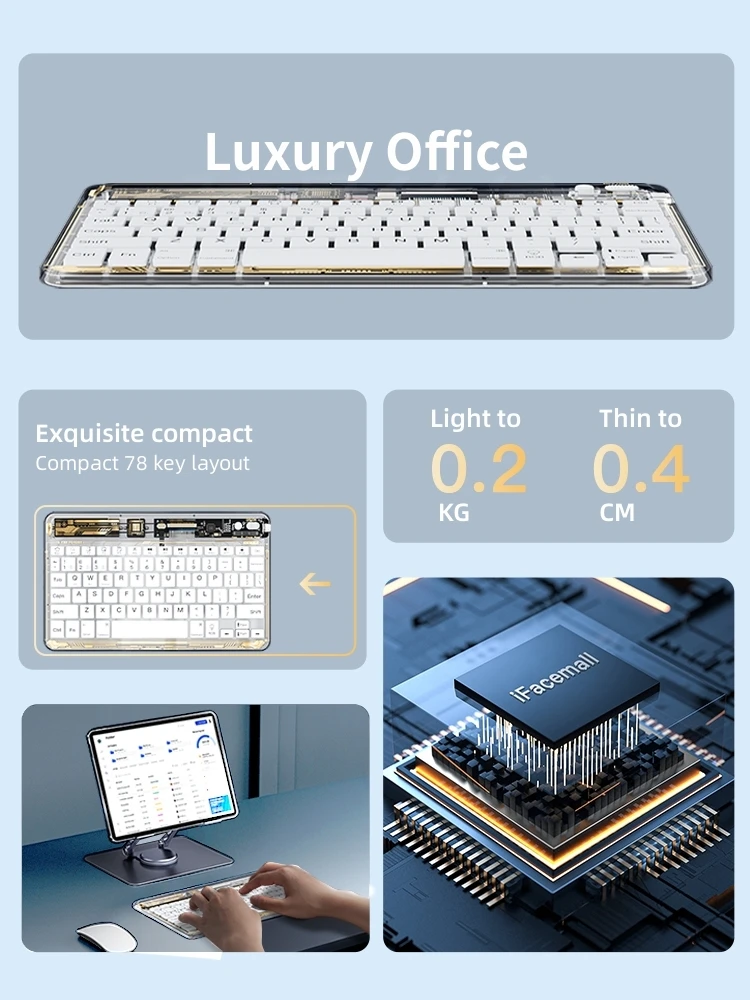 IFacemall-لوحة مفاتيح رقاقة شفافة محمولة ، لوحة مفاتيح سحرية لاسلكية تعمل بالبلوتوث ، لباد برو آير ، كتم الصوت ، لهاتف هواوي Matepad