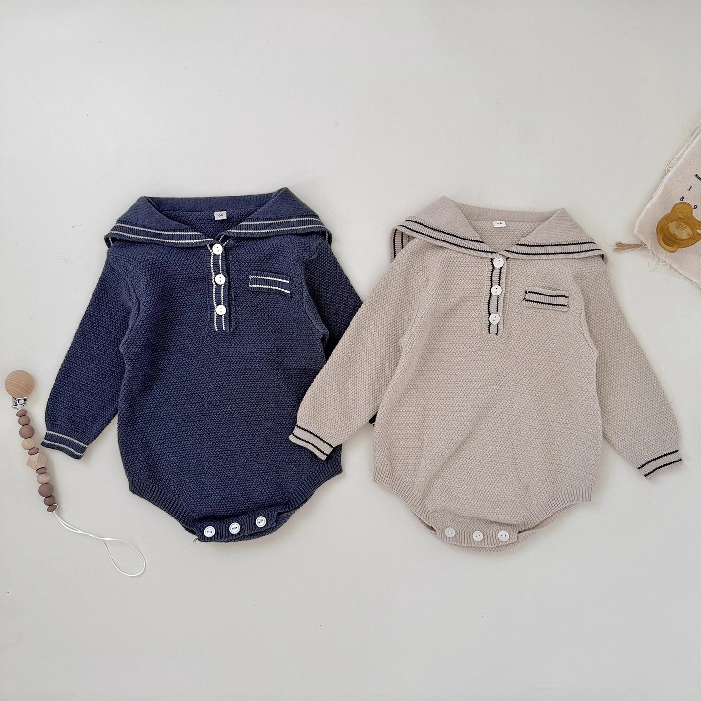 ملابس ربيع 2026 للأطفال الأولاد بأكمام طويلة للأطفال الصغار قطعة واحدة بياقة بحار ملابس تريكو للأولاد الرضع #1