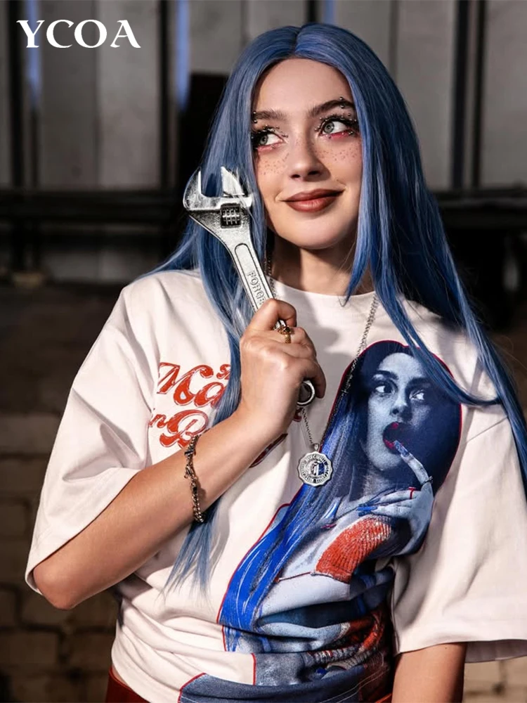 Women's T-Shirt Maybe Baby Graphic DTG Cotton Harajuku Oversized Vintage Fashion Short Sleeve Tops Tees Y2k Streetwear Clothing