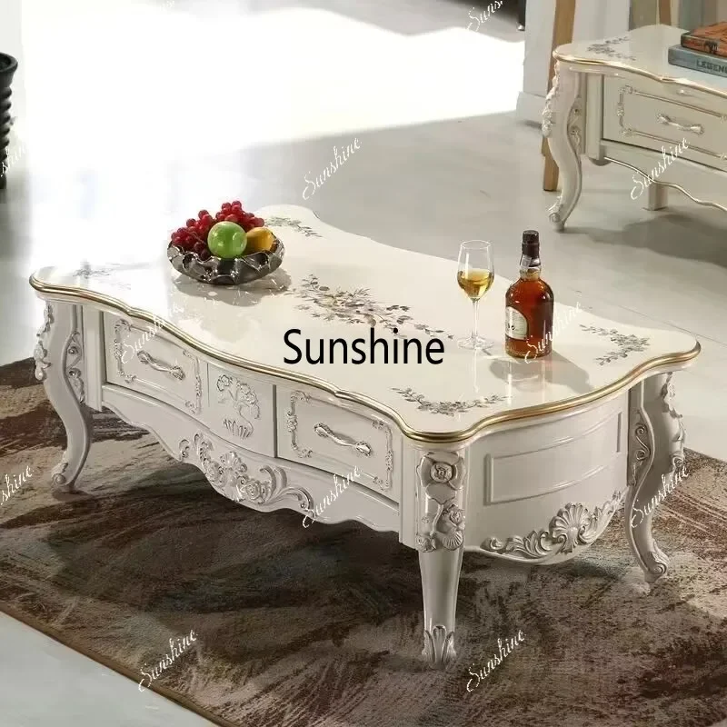 Living room household simple French ivory white small apartment solid wood paint coffee tableT*