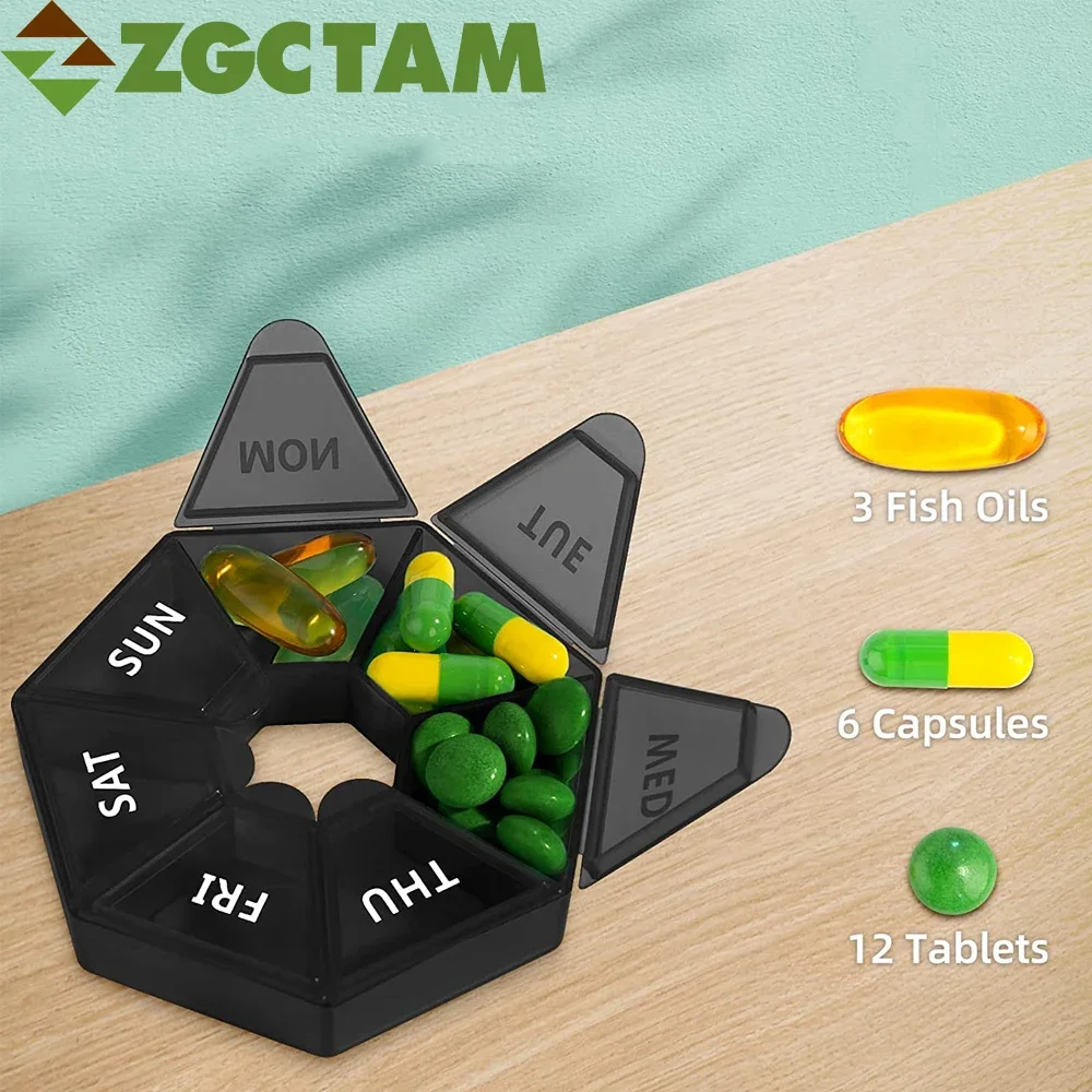 Organizador semanal de pastillas, contenedor portátil de 7 caras para píldoras de viaje, soporte de nueva edición para vitaminas/aceite de