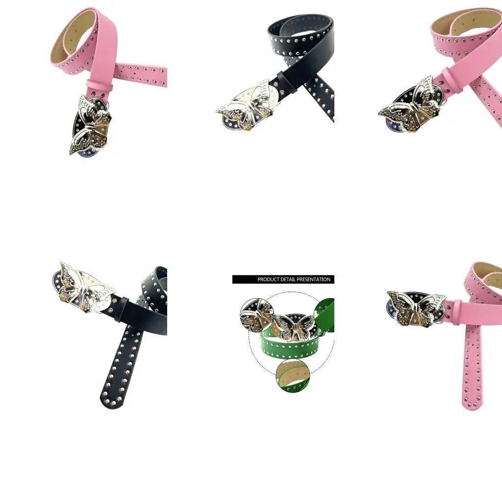 

39BB Butterfly Buckle Belt Women Waist Belt Cool PU Waistband 2000s Waist Decoration