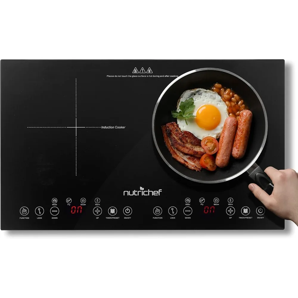 Double Induction Cooktop,Portable 120V Portable Digital Ceramic Dual Burner w/Kids Safety Lock,1800W,Touch Sensor Control