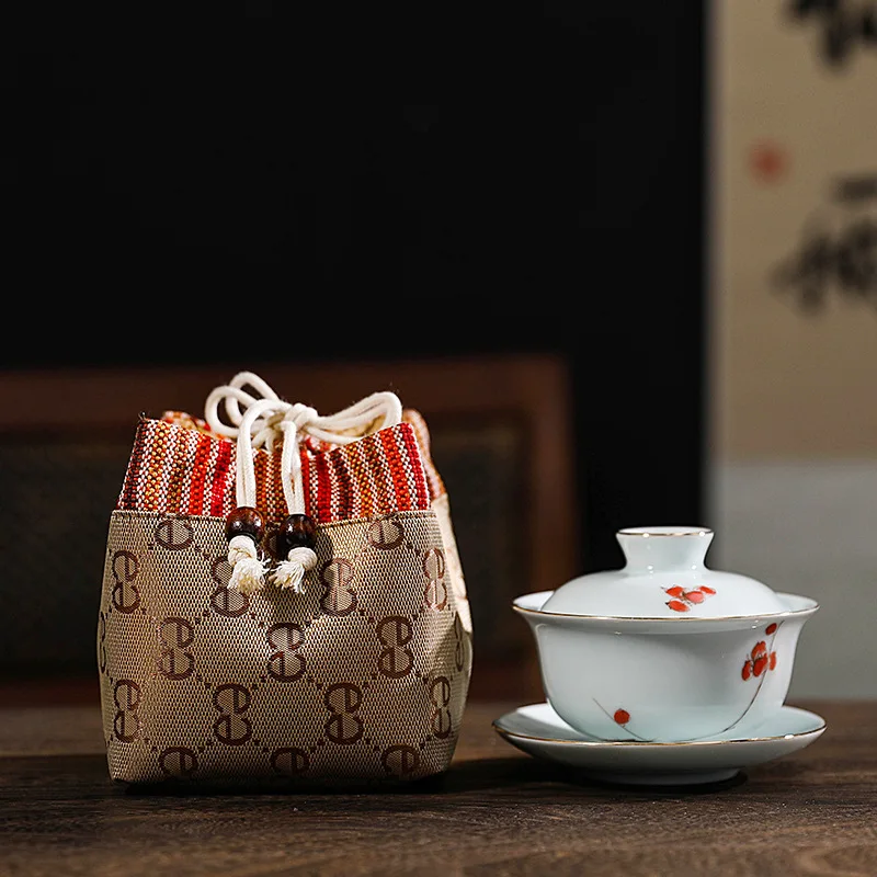 Portable Travel Teaware Storage Bag Simple One Pot Two Cups Drawstring Bags Mini Tea Pet Ornament Jewellery Collection Pouch