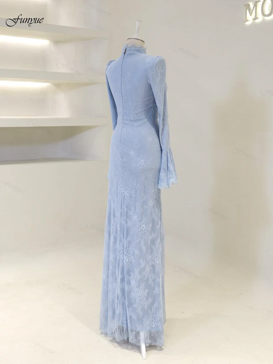 فستان سهرة إسلامي مخصص أنيق رداء De Soirée حورية البحر بأكمام طويلة فستان حفلات رسمي دانتيل Abendkleider