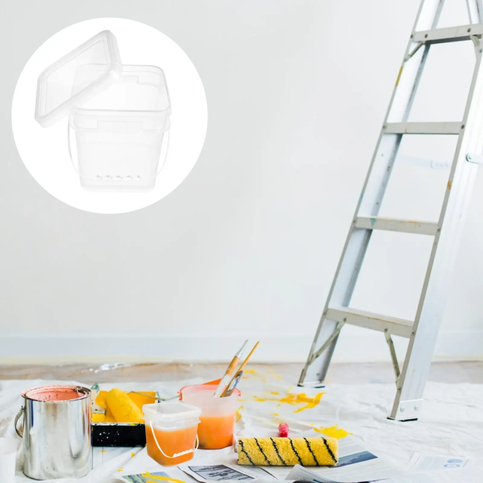 5L Square Transparent Plastic Paint Bucket with Tight Seal for Paints Coatings Sealants Pigments Art Paints Chemical Storage