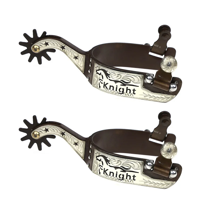 Horse Riding Spurs Antique Brass Western Style Spur with Hand Carved Decoraation Silver Spurs for Boots Men and Women