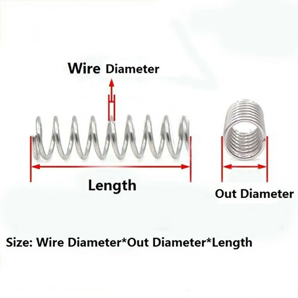 Weiyi SUS304 Stainless Steel Compression Springs Dia.0.3 0.4 0.5 0.6 0.7 0.8-2mm Free Length 305mm For DIY Compressed Spring