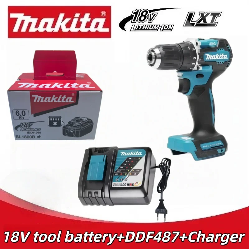 100% Genuine Makita DDF487 Brushless Cordless Screwdriver High Torque 18V Tool Kit With Original 6.0Ah Lithium Battery