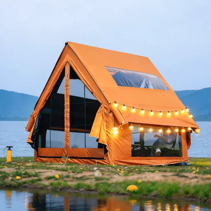 

Надувная двухслойная палатка YTYIN для кемпинга, всесезонная, водонепроницаемая, из ПВХ, для семейного отдыха, пикников и походов