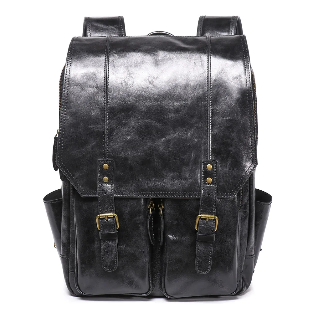 Leather backpack outdoor travel backpack top layer cowhide computer bag retro men\'s backpack