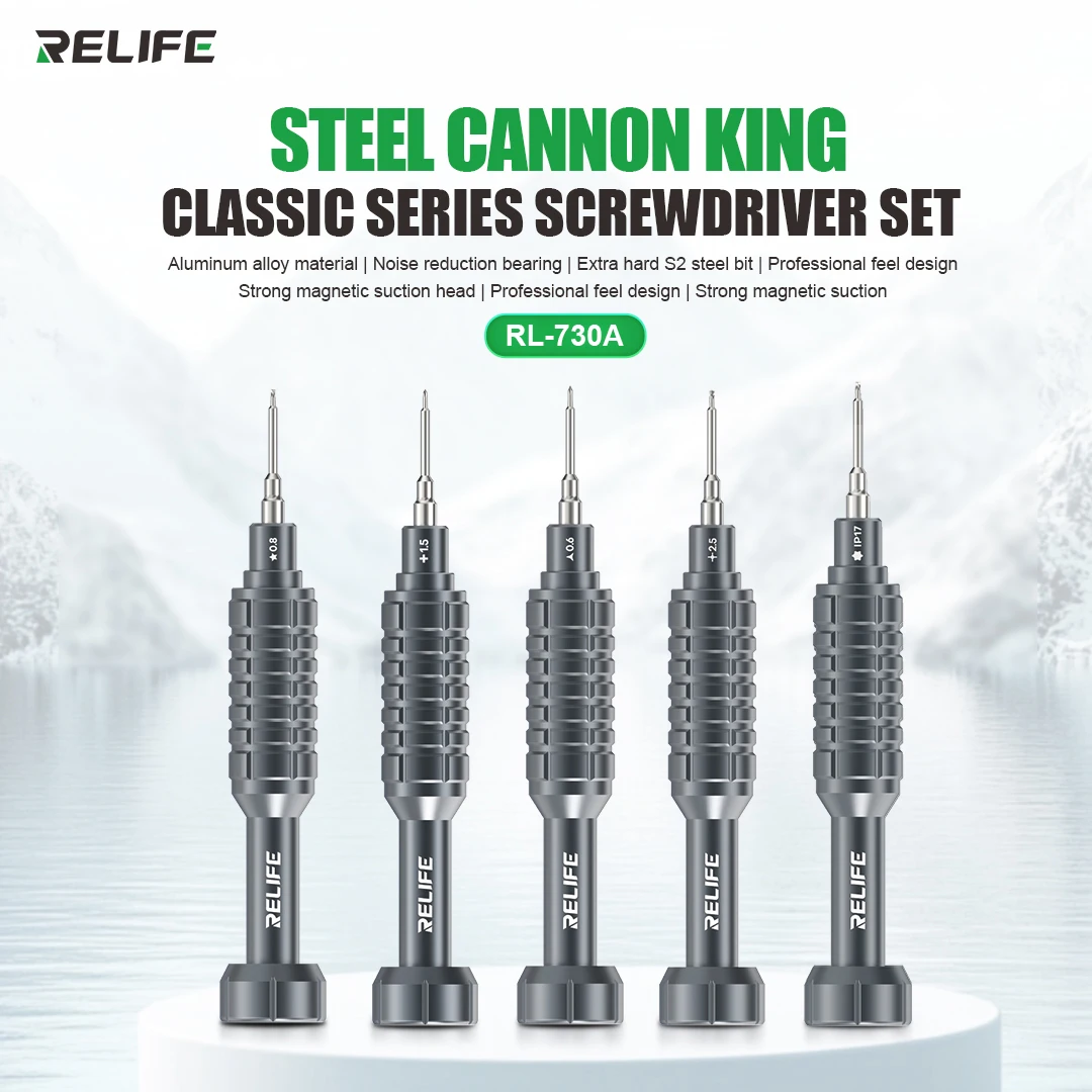 

RELIFE RL-730A Набор отверток Steel Cannon King Classic Series из алюминиевого сплава, отвертка для разборки подшипников с шумоподавлением