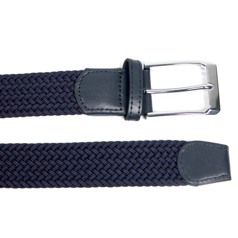 Men's Elastic Braided Belt Stretch Woven Web Belt with Leather Tab for Business Casual Dress Pants