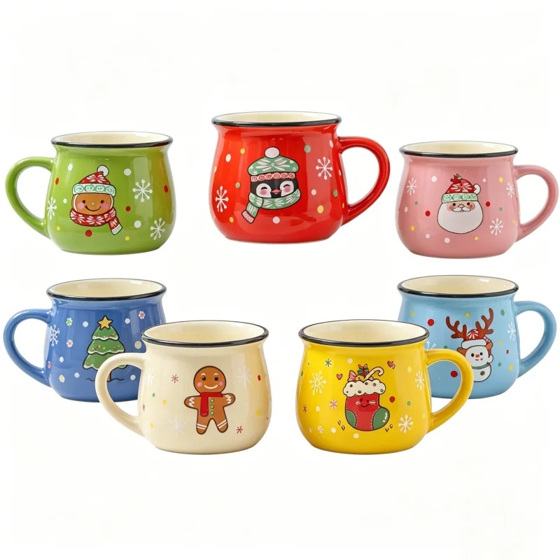 Taza de Cerámica de 150 ml de Color Aleatorio, Taza Navideña de Dibujos Animados, Taza para Café, Taza para Leche para el Desayuno en la Oficina o el Hogar, Taza para Niños, Regalo de Navidad