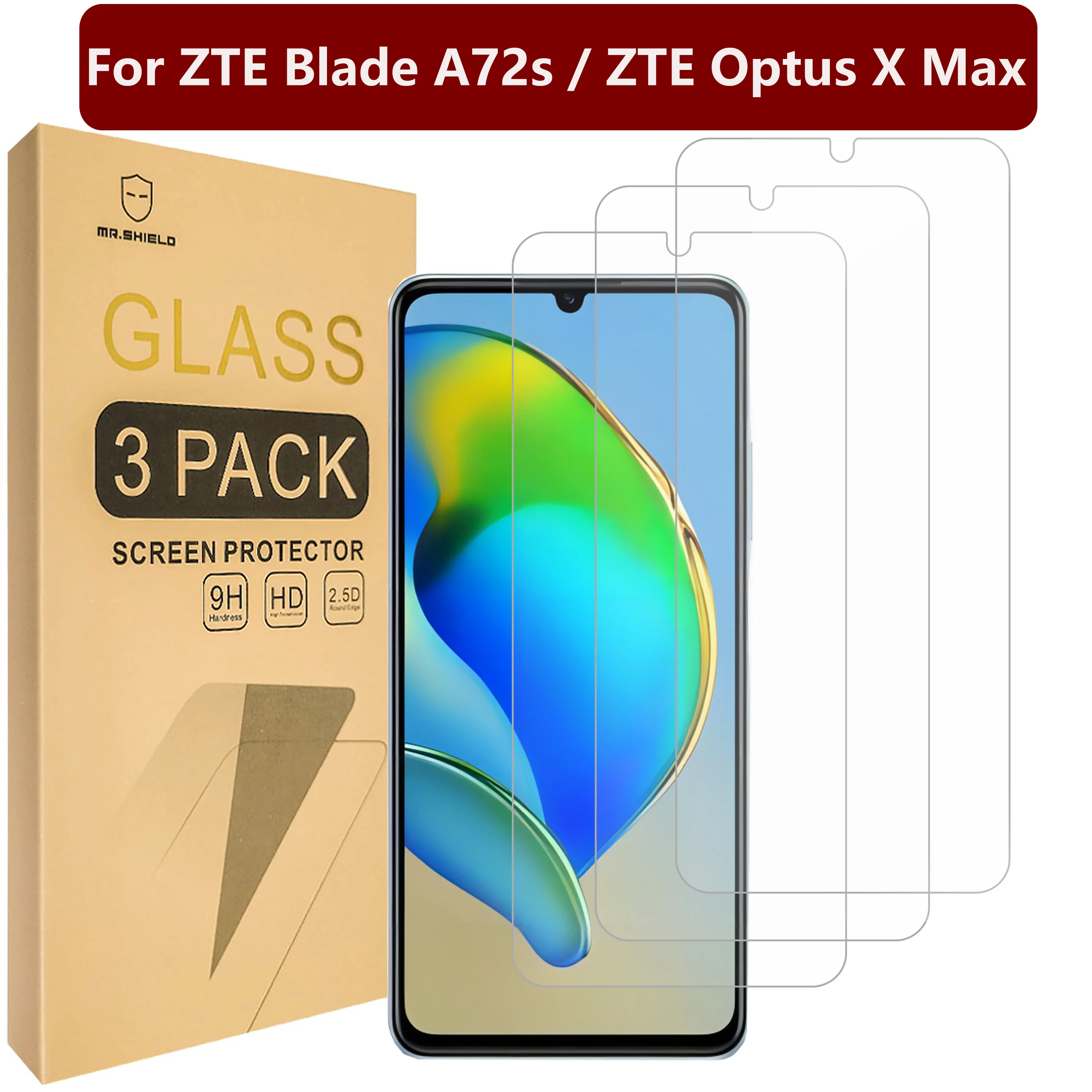 

Защитная пленка Mr.Shield [в 3 упаковках] для ZTE Blade A72s / ZTE Optus X Max [закаленное стекло] [твердость 9H] Защитная пленка для экрана
